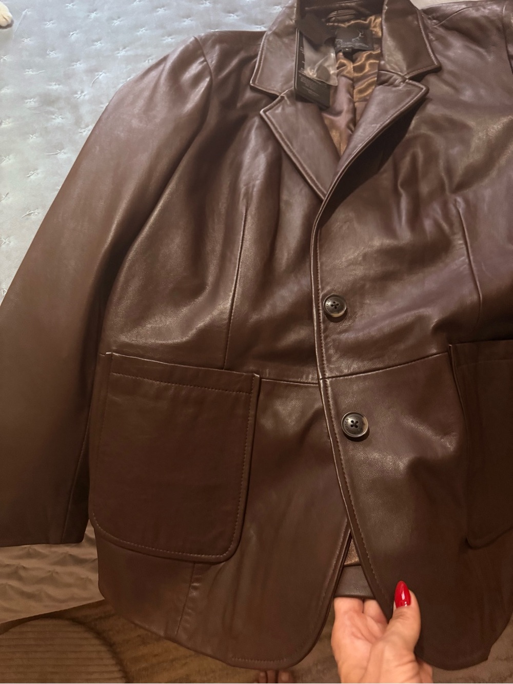 Bod&Christensen Classic Women's in Queen Brown Leather Blazer Jacket Size Large - Picture 6 of 13